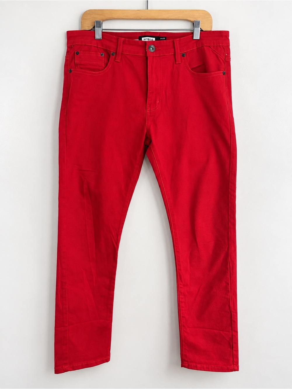 WT02 Men’s Red Skinny Jeans 34x30 Red Denim Y2K Alt Punk AS IS